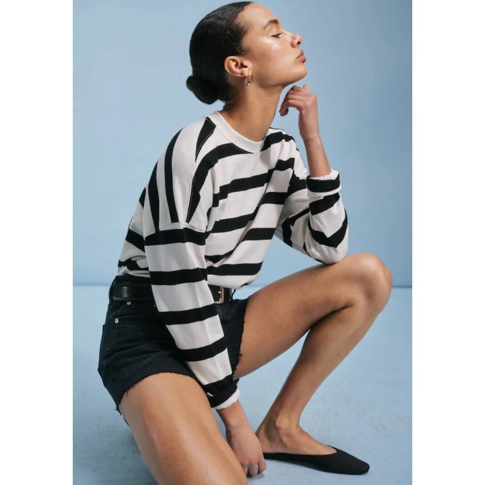AYR The Early Mornings Tee The Magpie Stripe Black White Striped Long Sleeve S